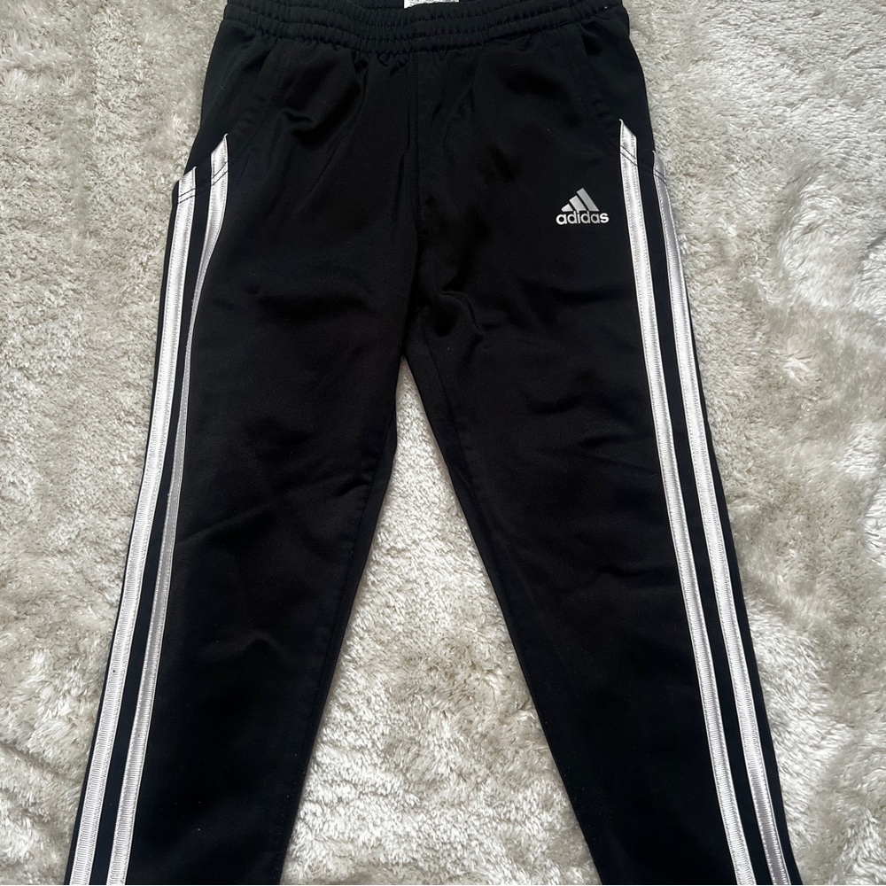 Adidas Girls Black Track Pants with White Stripes